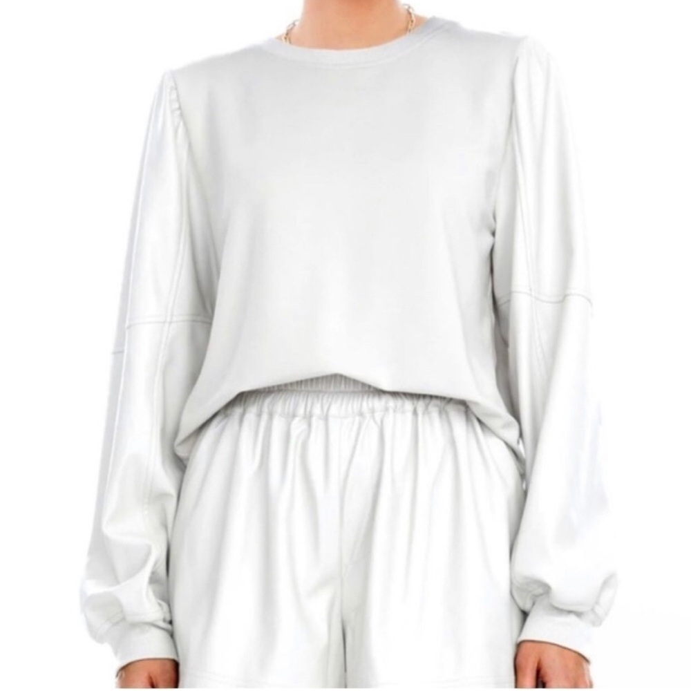 Generation Love Finley Leather Sleeve Crewneck Sweatshirt in White, size Small